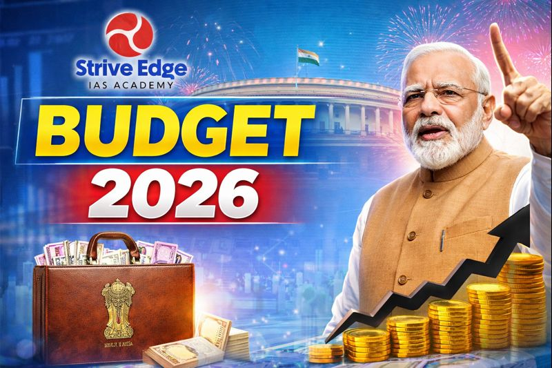 Union Budget 2026 PDF download icon with document preview showing "Three Kartavyas"