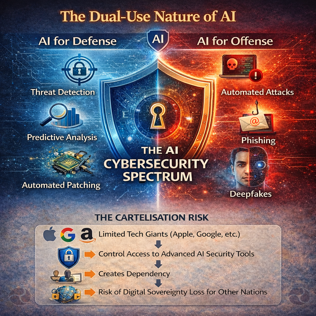 AI in cybersecurity dual-use nature benefits and cartelisation risks UPSC GS Paper 3