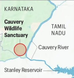 Map showing Cauvery Wildlife Sanctuary location in Karnataka