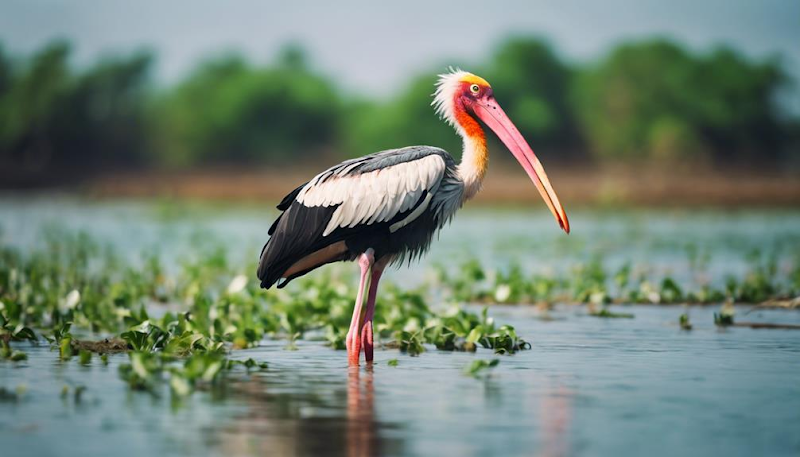 Painted Stork in a wetland habitat at the National Zoological Park, New Delhi