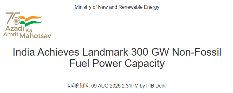 Renewable energy infrastructure representing India's 300 GW non-fossil fuel capacity milestone
