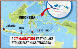 Map showing the 7.7 magnitude earthquake epicentre near East Nusa Tenggara, Indonesia
