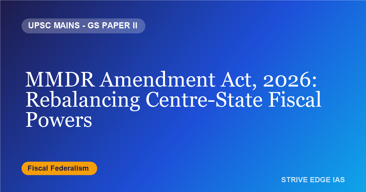 Illustration representing Centre-State fiscal federalism over India's mineral resources under the MMDR Amendment Act, 2026