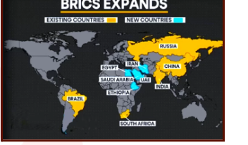 World map showing BRICS existing and new member countries