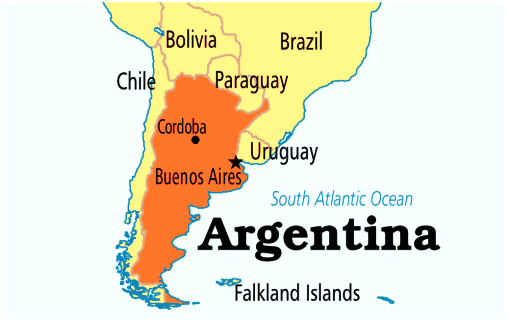 Map of the Falkland Islands in the South Atlantic Ocean