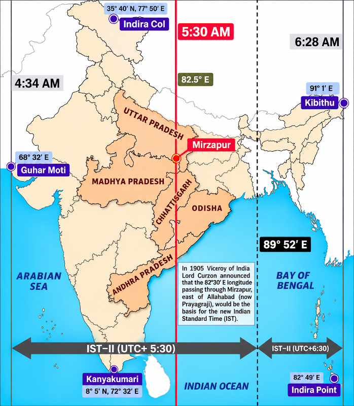 Map of India showing the unified Indian Standard Time (IST) zone under the One Nation, One Time initiative