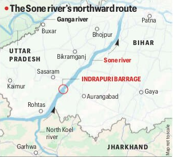 Map showing the course of the Sone river and its water-sharing agreement