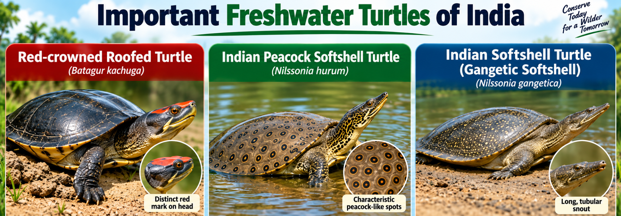 Infographic on rare turtle species at risk in a Haryana community reserve